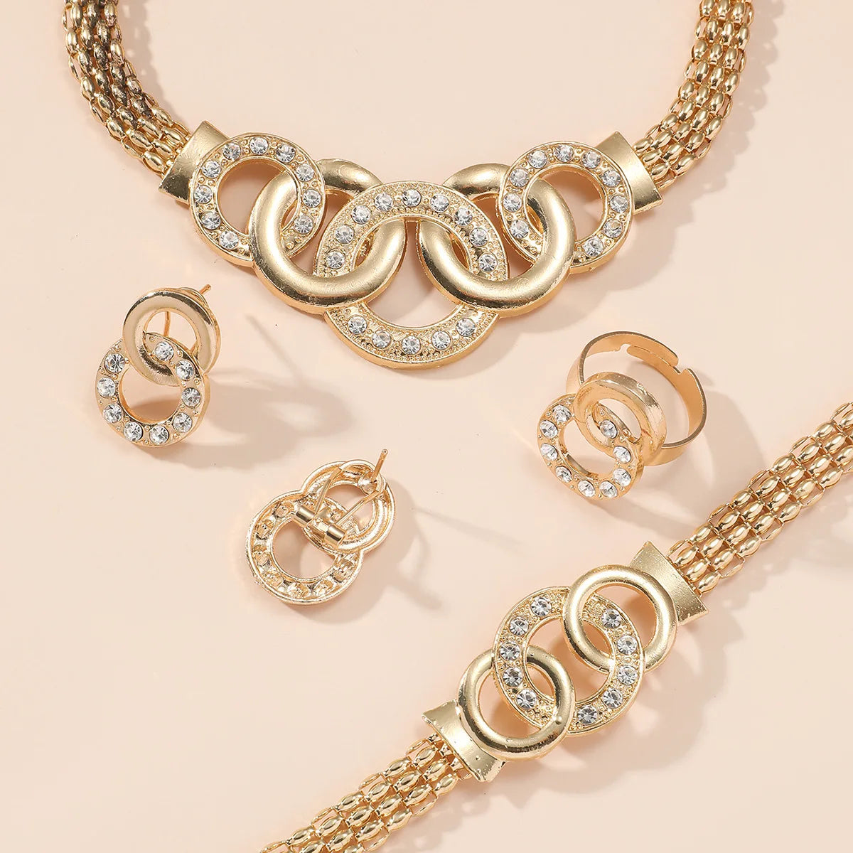 Factory Wholesale Fashion Women Accessories Necklace Earrings Bracelet Ring Set Jewelry Sets for Ladies