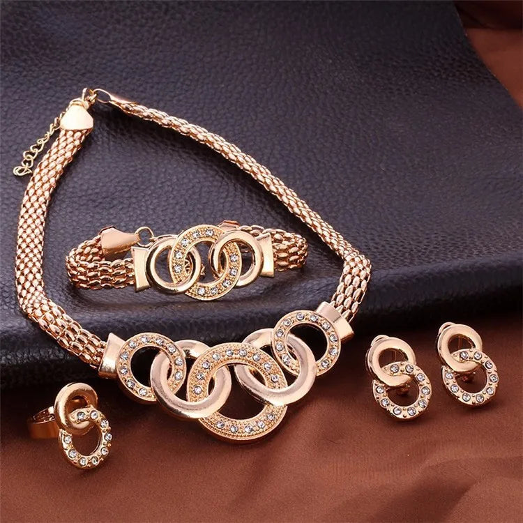 Factory Wholesale Fashion Women Accessories Necklace Earrings Bracelet Ring Set Jewelry Sets for Ladies