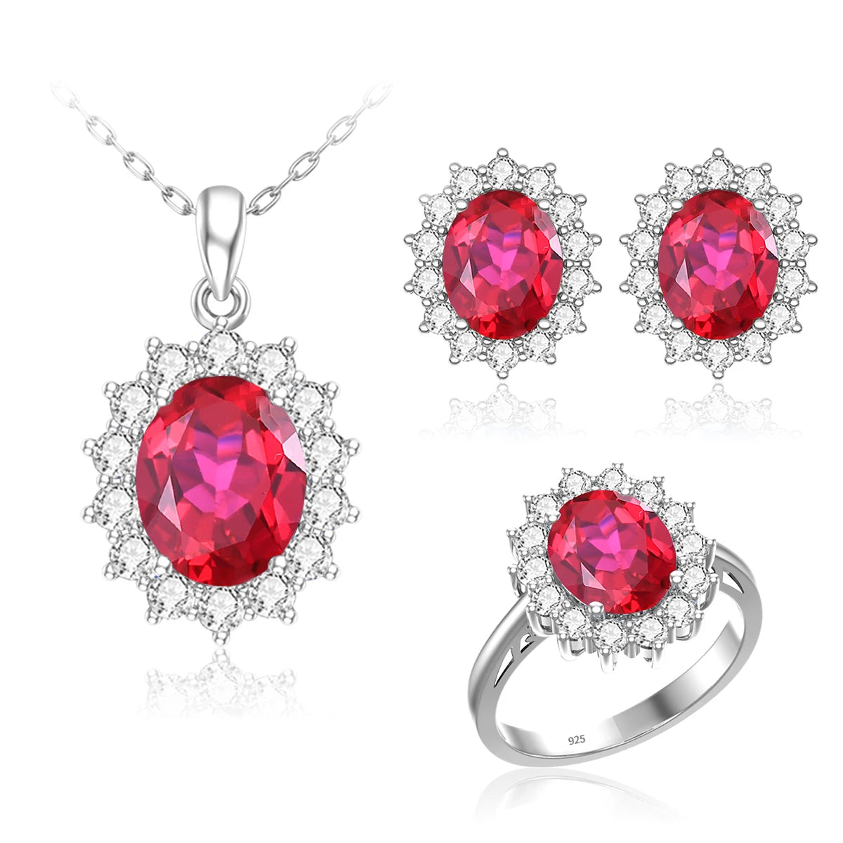 Wholesale Luxury Bridal Jewelry Set 925 Sterling Silver Sapphire Halo Ring Earrings Pendant for Women's Wedding Jewelry