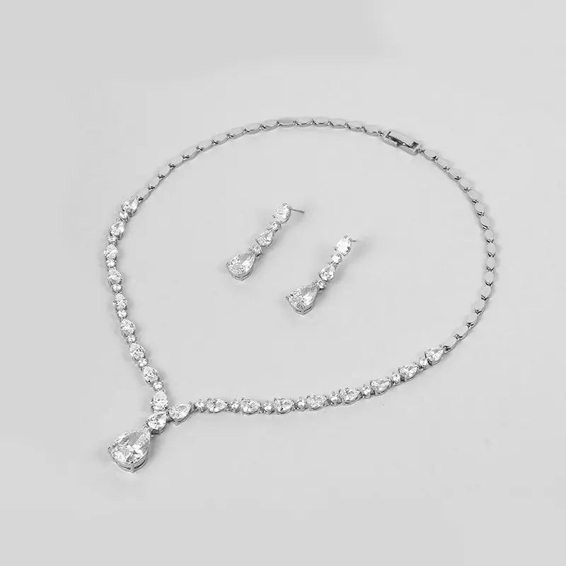 Top Quality 3A Cubic Zirconia Water Drop CZ Necklace and Drop Earring Bridal Wedding Jewelry Sets
