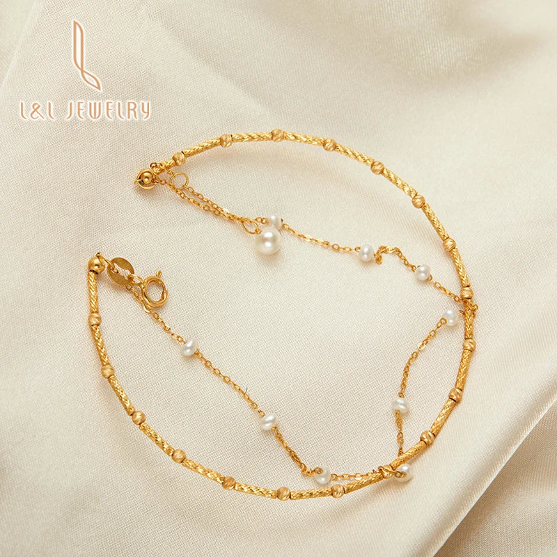 2025 Popular Women's 18K Real Gold Freshwater Pearl Bracelet with Elastic Link Chain Unique Design Artistic Style for Party Gift