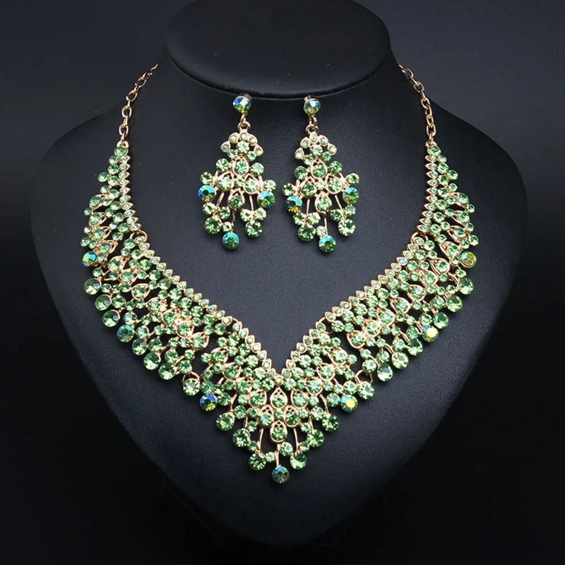 XLNK160 High Quality European Bridal Jewelry Set Wedding Rhinestones Jewelry Set Crystal Necklace and Earrings Set
