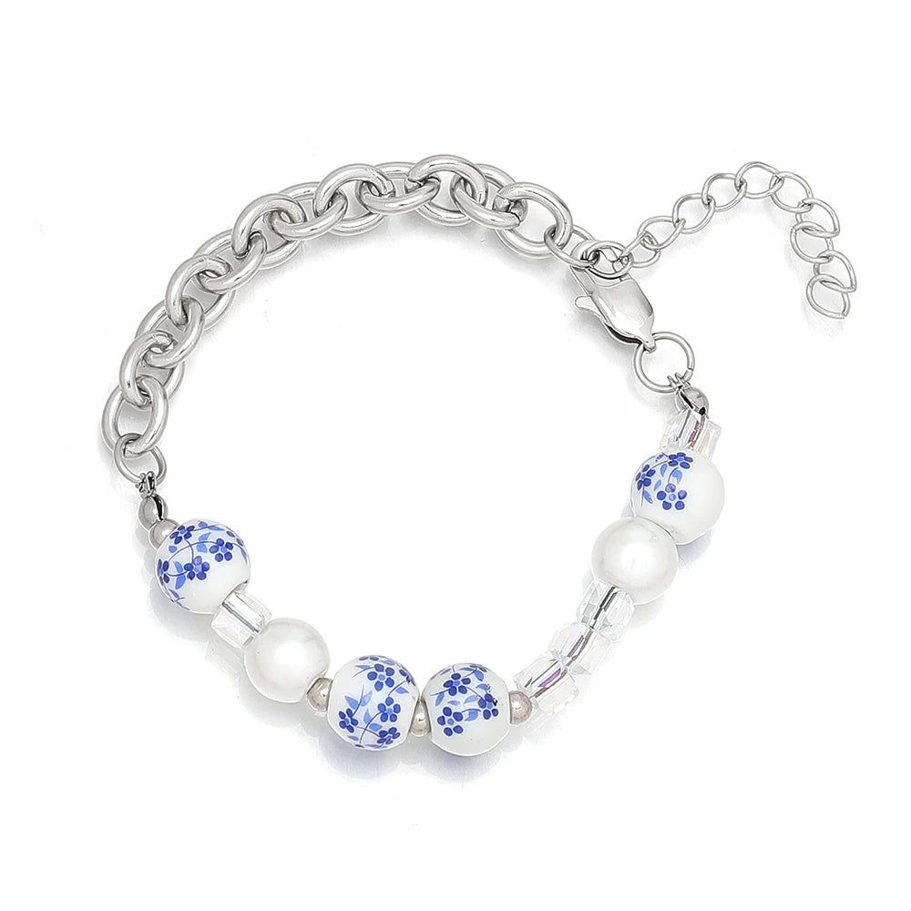 Craft Wolf Original Design Chinese element Blue and White Porcelain Bead Couple Jewelry Bracelet Necklace