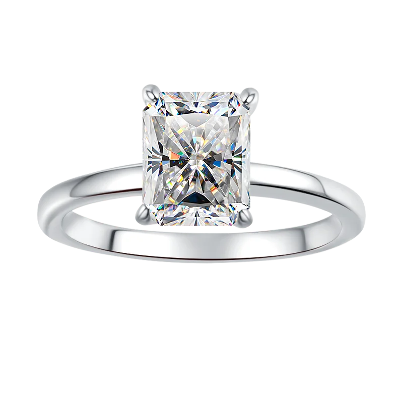 Tariff Free Simple Four Claw Jewelry 2CT Radiant Cut VVs1 Moissanite S925 Sterling Silver Ring Engagement Gift for Women