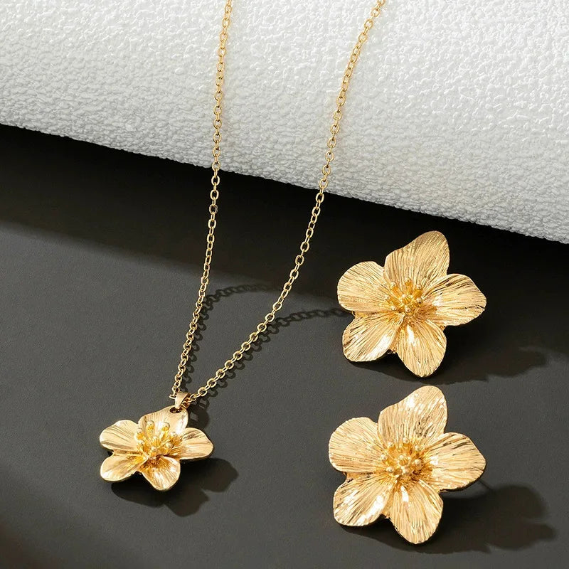 European American Cross-Border Fashion Floral Set for Shein Hot-Selling Golden Stamen Pendant Necklace Bracelet Earrings Women