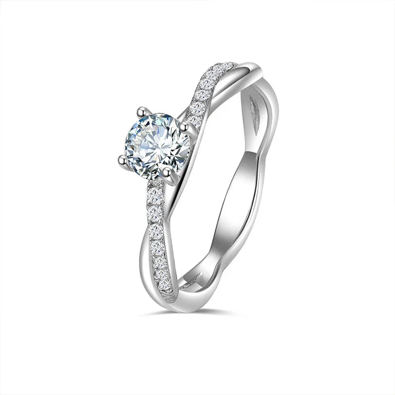 Classic 0.5 Carat Minimalist Moissanite 925 Sterling Silver Four Claw Wedding Ring