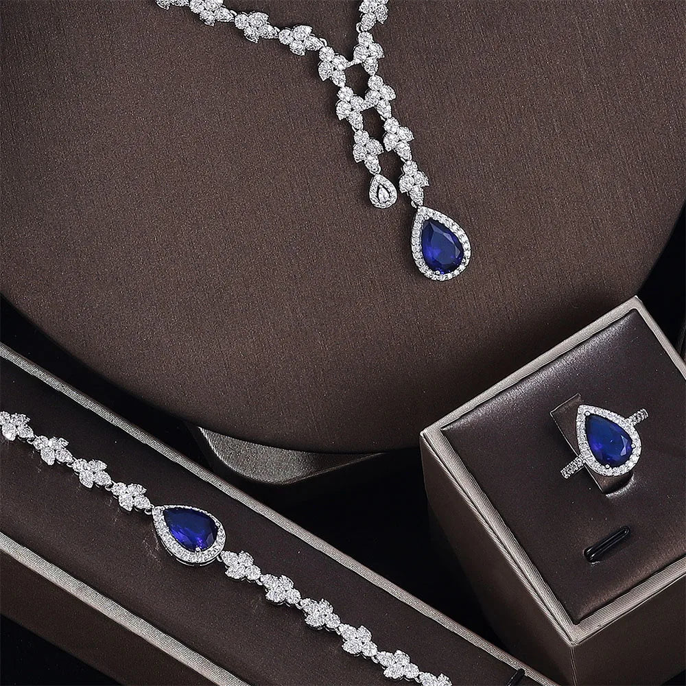 Fashion Water Drop Pendant Necklace and Earrings Sets Women Cubic Zirconia Jewellery Bridal Wedding Jewelry Set