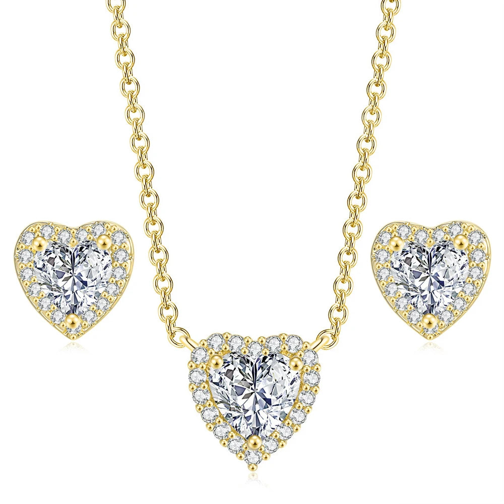 Fashion Trend Valentines Day Gift Heart Zircon Birthstone Necklace and Earring Jewellery Sets for Wedding Bridal