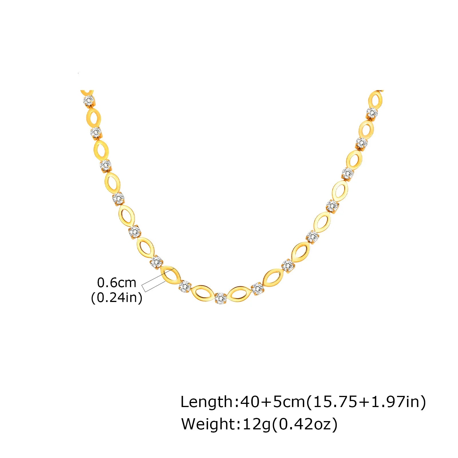 Exquisite and Fashionable White Zircon Openwork Oval Bracelet  Necklace 18k Gold-plated Waterproof Stainless Steel YF8131