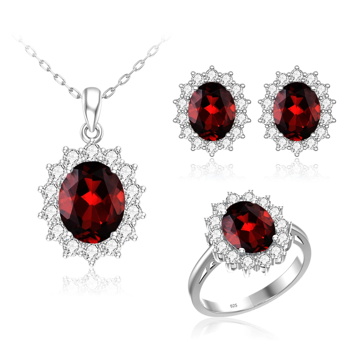 Wholesale Luxury Bridal Jewelry Set 925 Sterling Silver Sapphire Halo Ring Earrings Pendant for Women's Wedding Jewelry