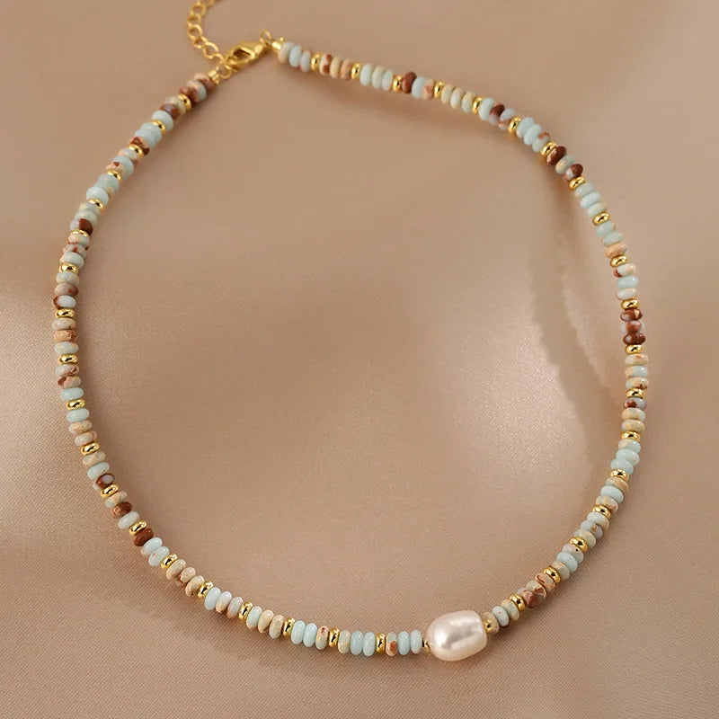 Natural Colored Shoushan Stone Pearl Necklace Women's Autumn Winter Fashion Luxury Collarbone Chain Necklace Jewelry Wholesale