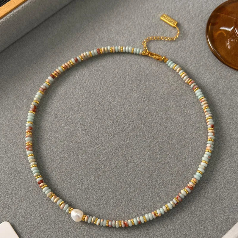 Natural Colored Shoushan Stone Pearl Necklace Women's Autumn Winter Fashion Luxury Collarbone Chain Necklace Jewelry Wholesale