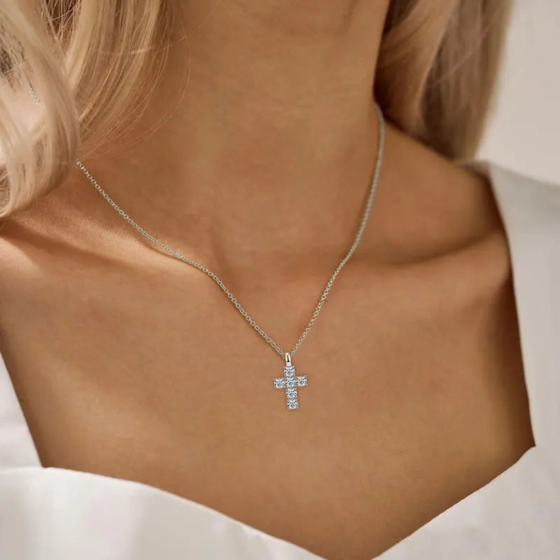 925 Silver Certified 3.5mm Moissanite Women Men Faithful Charm Religion Choker Christian Gifts Cross Pendant Necklace