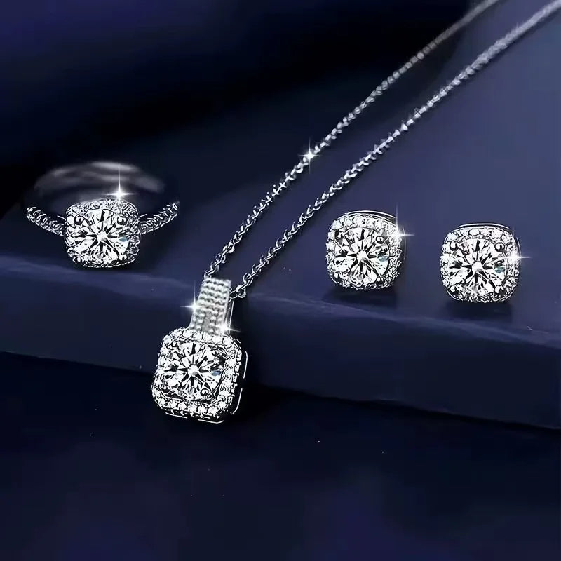 3 Pieces Women's Wedding & Party Alloy Jewelry Set Square Fashion Simple Design Hot Sale Necklace Ring Earring Jewelry Suit