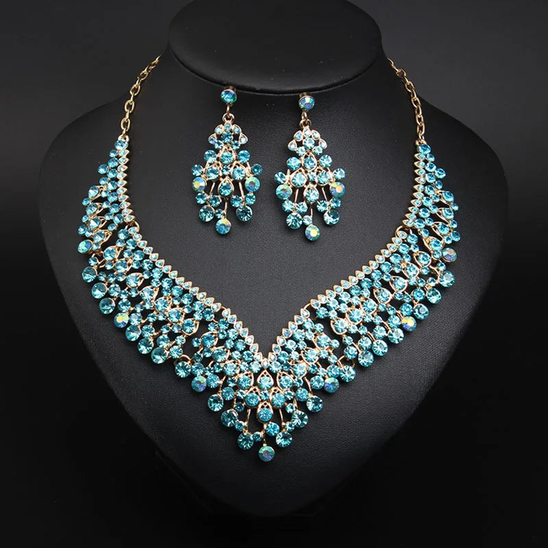 XLNK160 High Quality European Bridal Jewelry Set Wedding Rhinestones Jewelry Set Crystal Necklace and Earrings Set