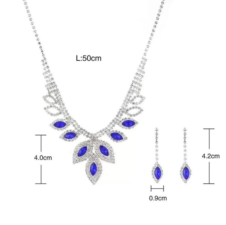F Wholesale Blue Claw Chain Necklace and Earrings Set Cross Border Bride Collection-Alloy Jewelry with Rhinestone Blue Color