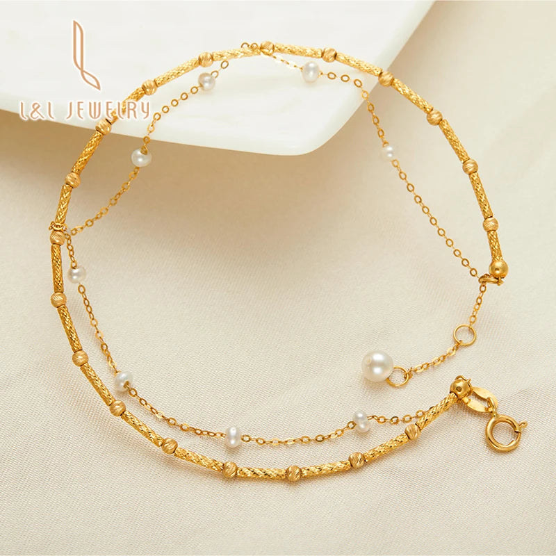 2025 Popular Women's 18K Real Gold Freshwater Pearl Bracelet with Elastic Link Chain Unique Design Artistic Style for Party Gift