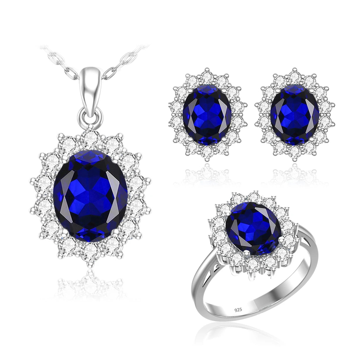 Wholesale Luxury Bridal Jewelry Set 925 Sterling Silver Sapphire Halo Ring Earrings Pendant for Women's Wedding Jewelry