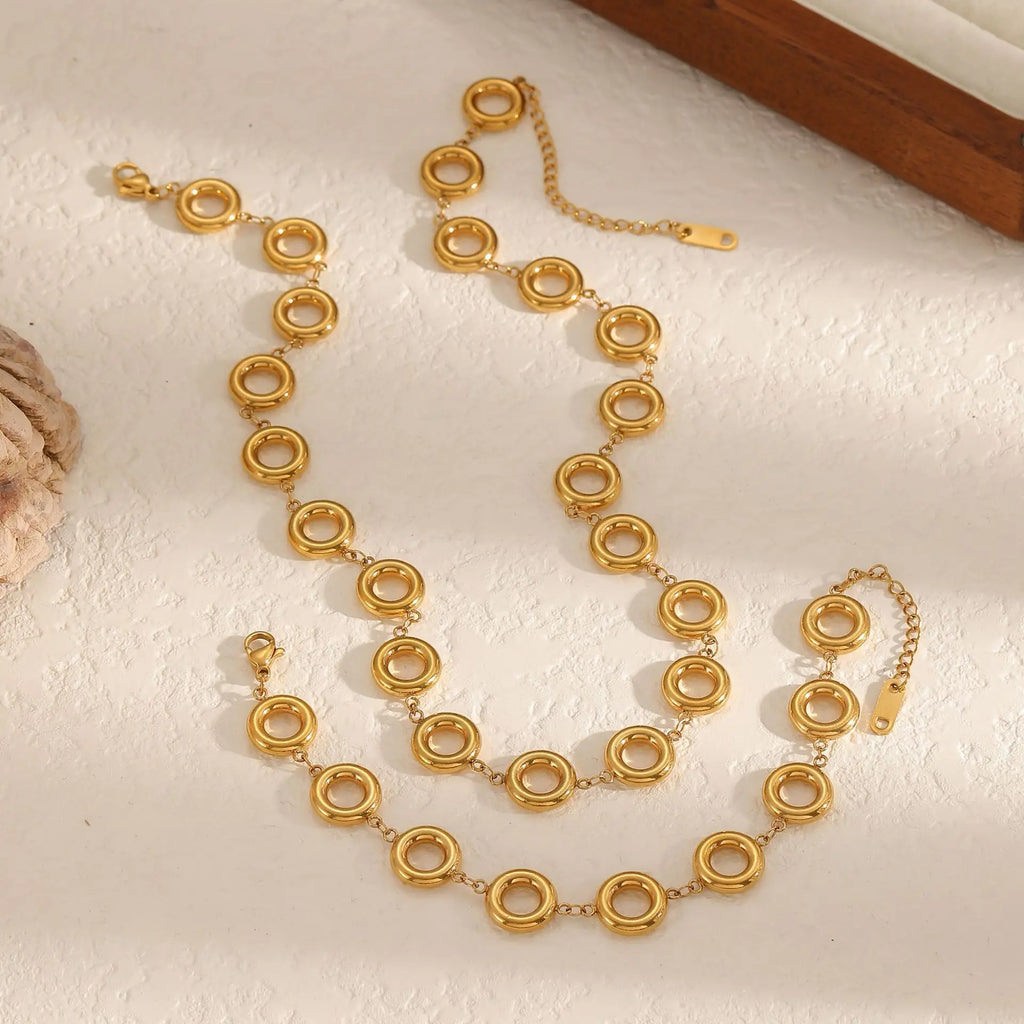 Chains Circles Accessories 18k Gold Plated Pvd Stainless Steel Necklace Chain Accessory Set for Women Necklace TGXL8585