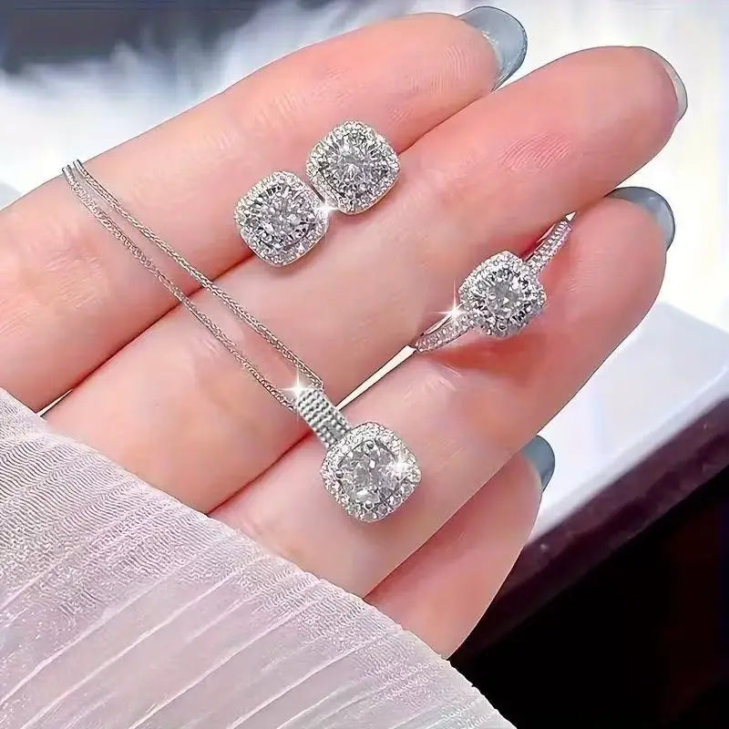 3 Pieces Women's Wedding & Party Alloy Jewelry Set Square Fashion Simple Design Hot Sale Necklace Ring Earring Jewelry Suit