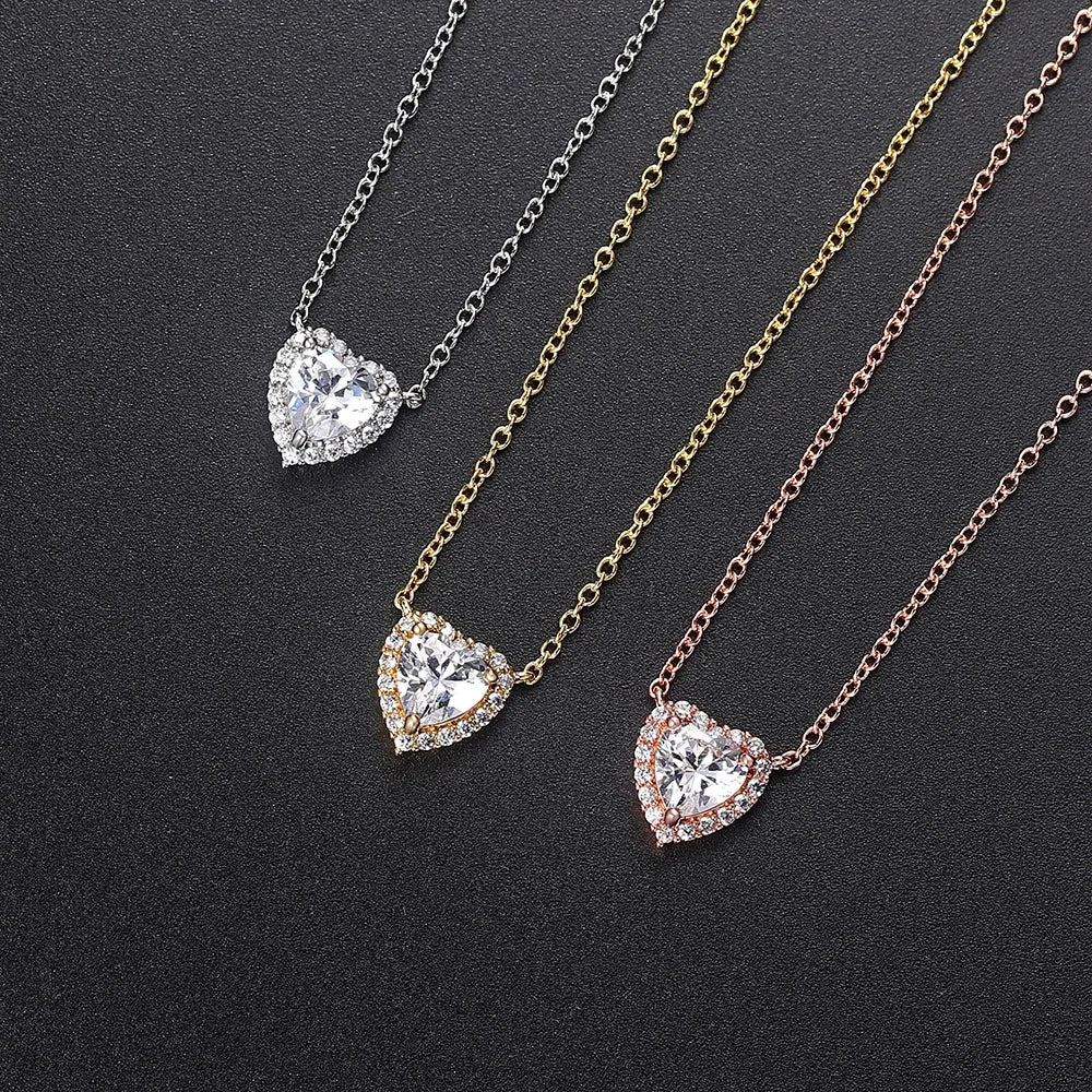 Fashion Trend Valentines Day Gift Heart Zircon Birthstone Necklace and Earring Jewellery Sets for Wedding Bridal