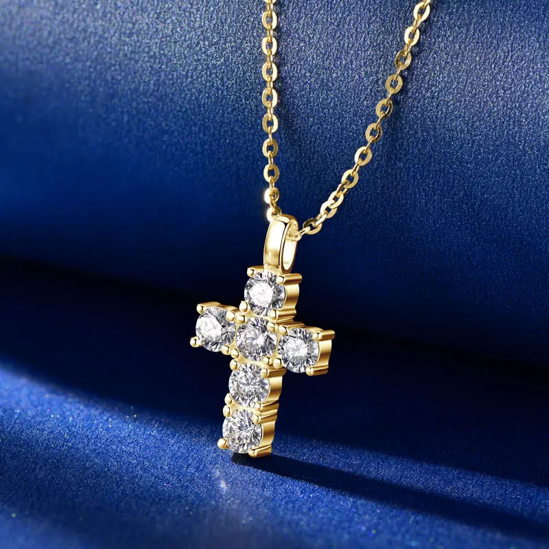 925 Silver Certified 3.5mm Moissanite Women Men Faithful Charm Religion Choker Christian Gifts Cross Pendant Necklace