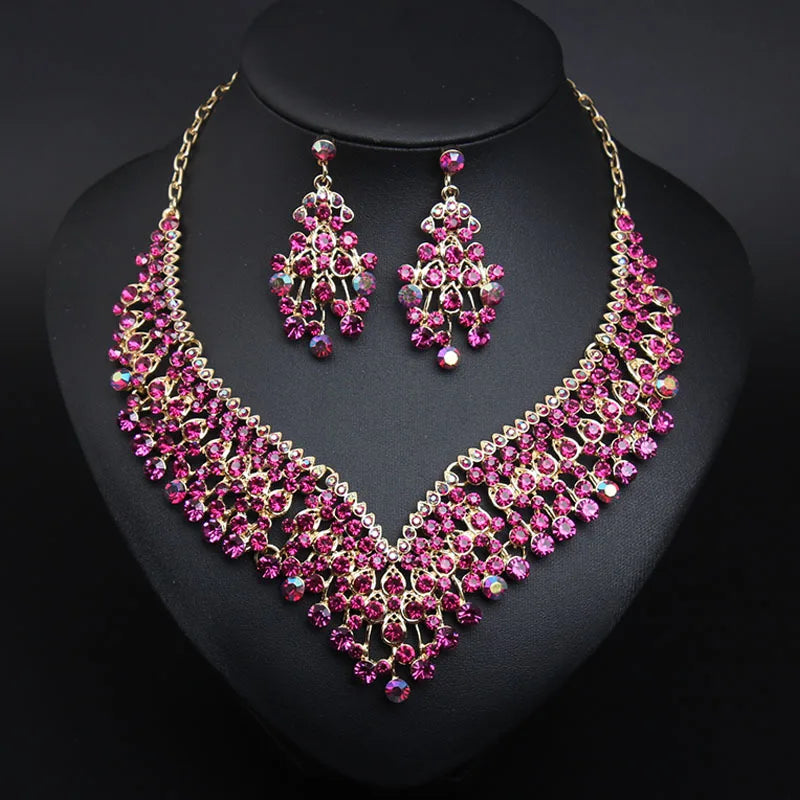 XLNK160 High Quality European Bridal Jewelry Set Wedding Rhinestones Jewelry Set Crystal Necklace and Earrings Set