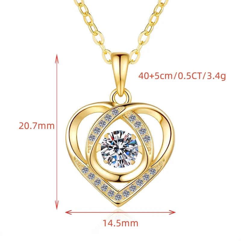 Elegant Jewelry 18k Gold Plated Hear Shape 0.5Ct Round Cut Shake Diamond VVs1 Moissanite 925 Sterling Silver Pendant Necklace