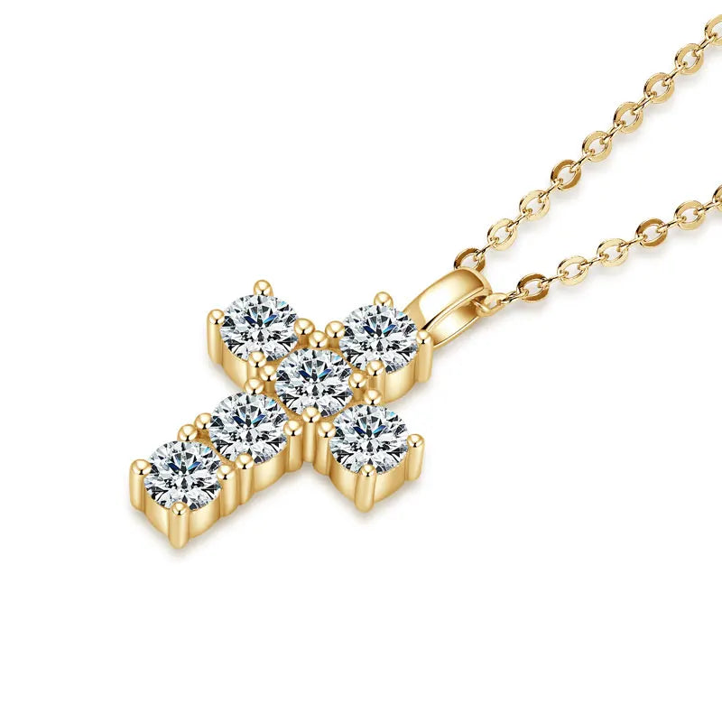 925 Silver Certified 3.5mm Moissanite Women Men Faithful Charm Religion Choker Christian Gifts Cross Pendant Necklace