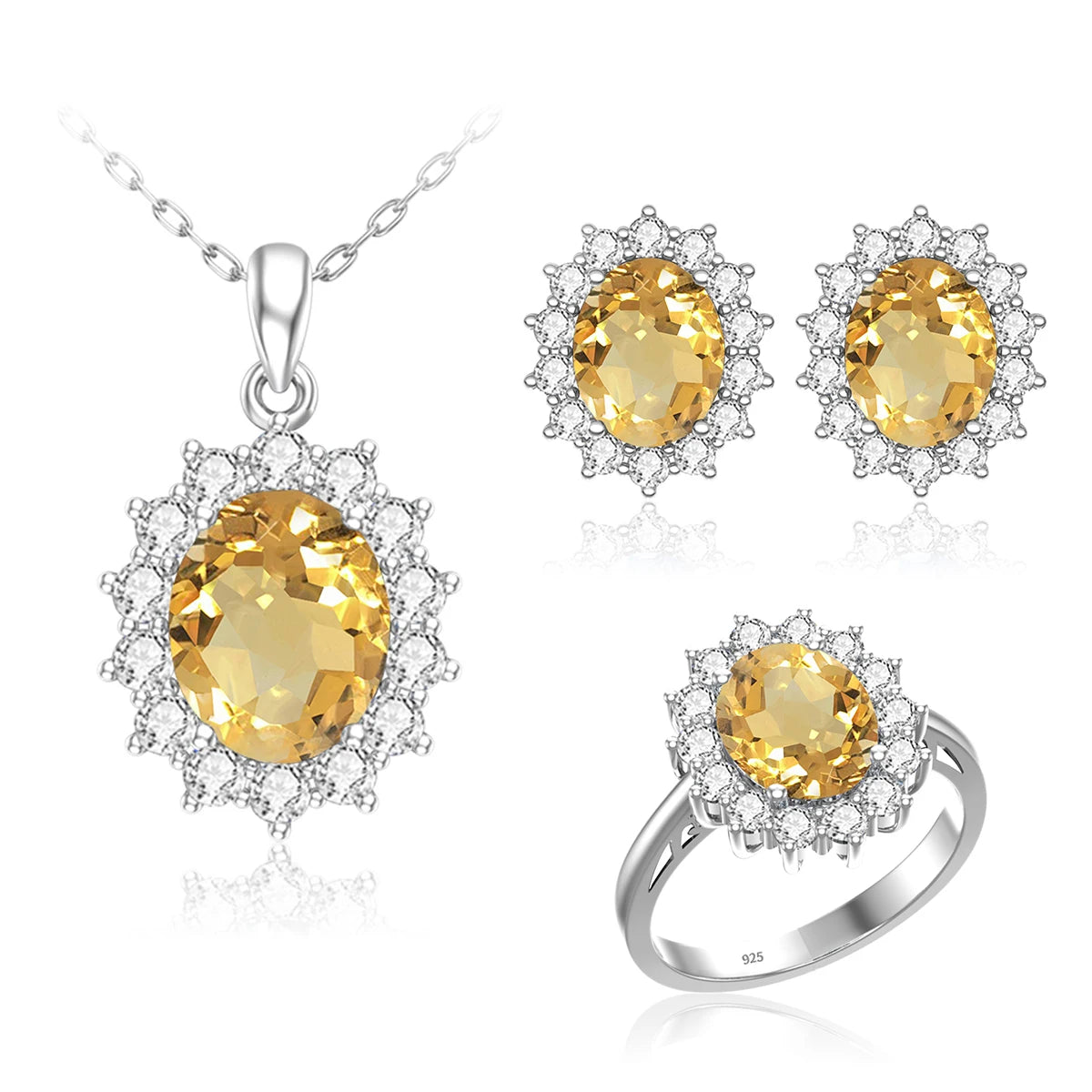 Wholesale Luxury Bridal Jewelry Set 925 Sterling Silver Sapphire Halo Ring Earrings Pendant for Women's Wedding Jewelry