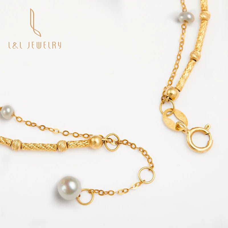 2025 Popular Women's 18K Real Gold Freshwater Pearl Bracelet with Elastic Link Chain Unique Design Artistic Style for Party Gift