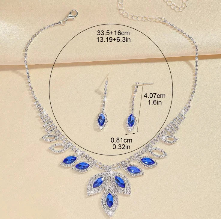 F Wholesale Blue Claw Chain Necklace and Earrings Set Cross Border Bride Collection-Alloy Jewelry with Rhinestone Blue Color
