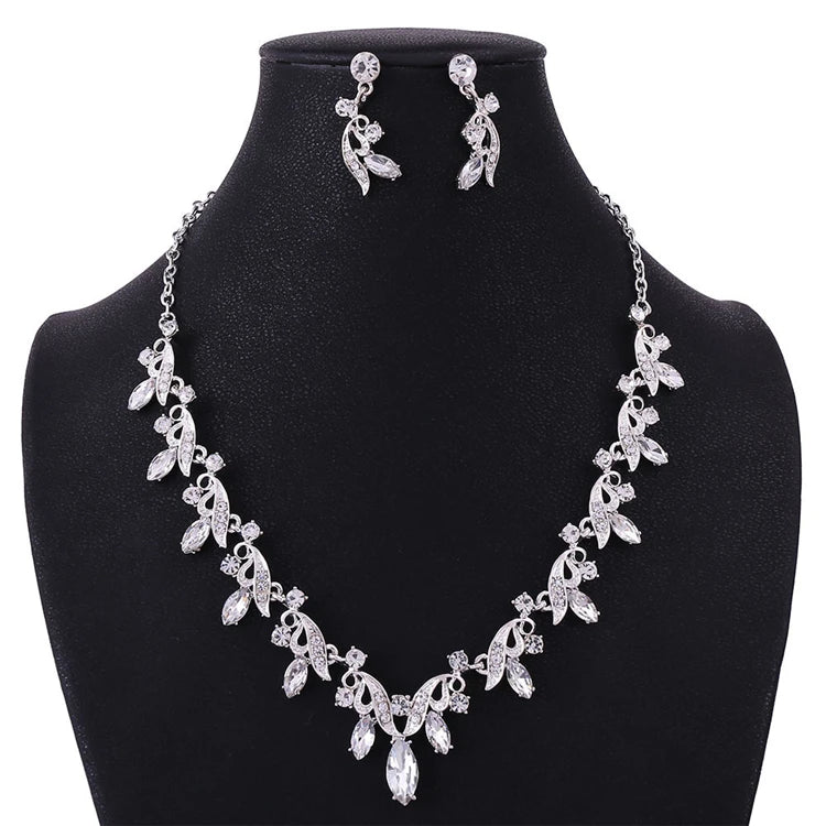 High Quality Luxury Bridal Crystal Jewelry Set Wedding Accessories-Classic Style Necklace Earrings with Zircon Stone for Parties