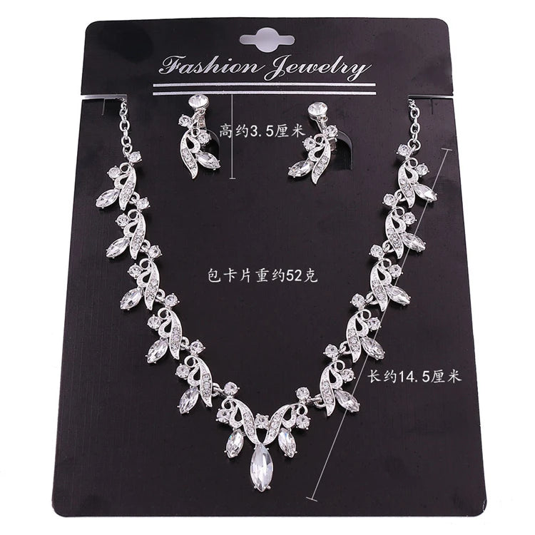 High Quality Luxury Bridal Crystal Jewelry Set Wedding Accessories-Classic Style Necklace Earrings with Zircon Stone for Parties