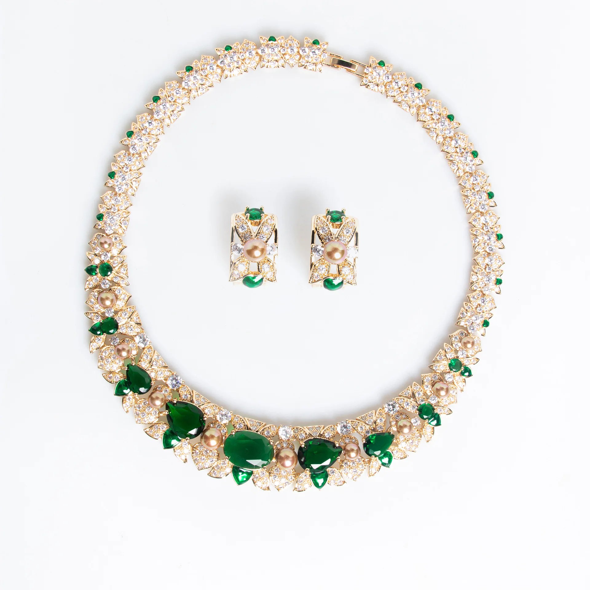 Parure nuptiale femme – Bijoux perles & zircon, design moderne et raffiné