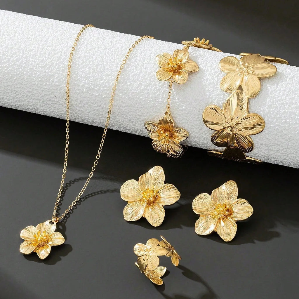 European American Cross-Border Fashion Floral Set for Shein Hot-Selling Golden Stamen Pendant Necklace Bracelet Earrings Women