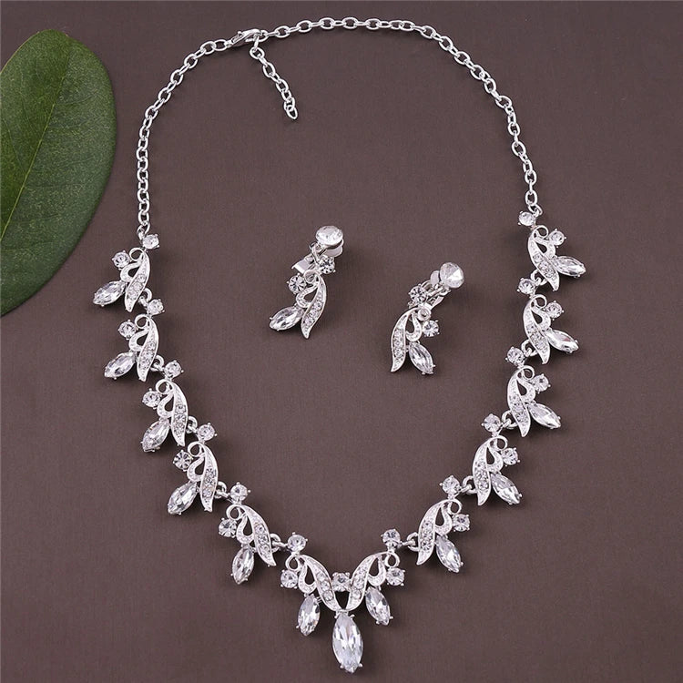 High Quality Luxury Bridal Crystal Jewelry Set Wedding Accessories-Classic Style Necklace Earrings with Zircon Stone for Parties
