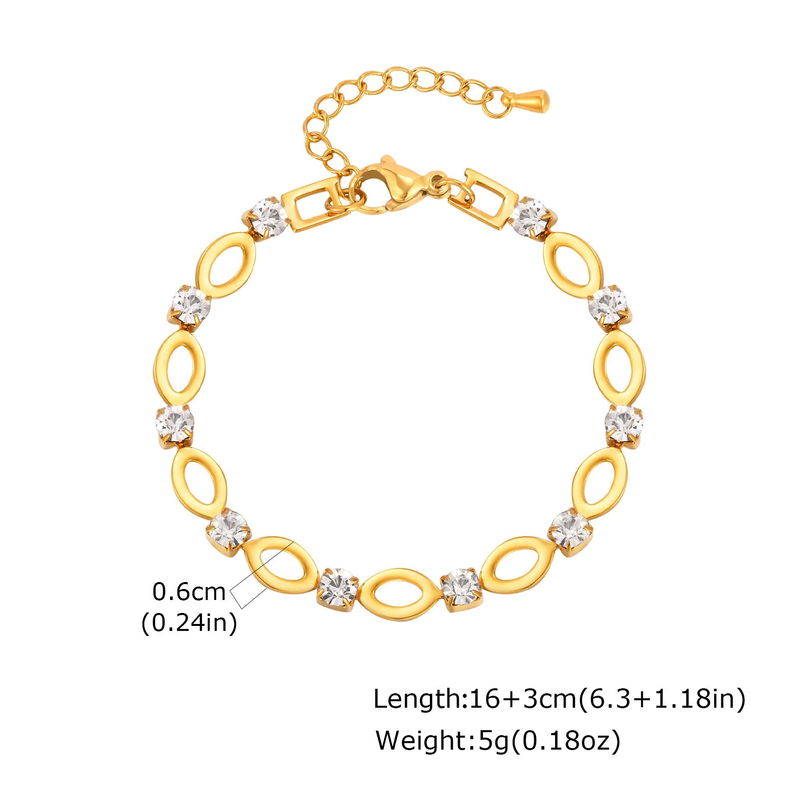 Exquisite and Fashionable White Zircon Openwork Oval Bracelet  Necklace 18k Gold-plated Waterproof Stainless Steel YF8131