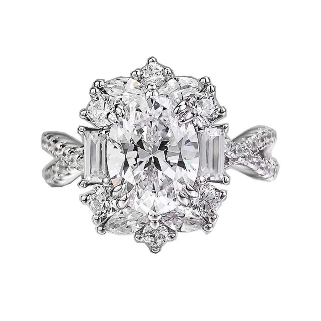 Custom Luxury Oval Cut Cubic Engagement Wedding Gemstone Jewelry for Women 925 Sterling Silver Moissanite Ring