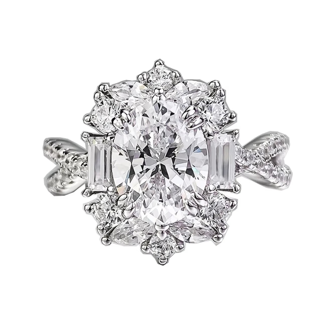 Custom Luxury Oval Cut Cubic Engagement Wedding Gemstone Jewelry for Women 925 Sterling Silver Moissanite Ring