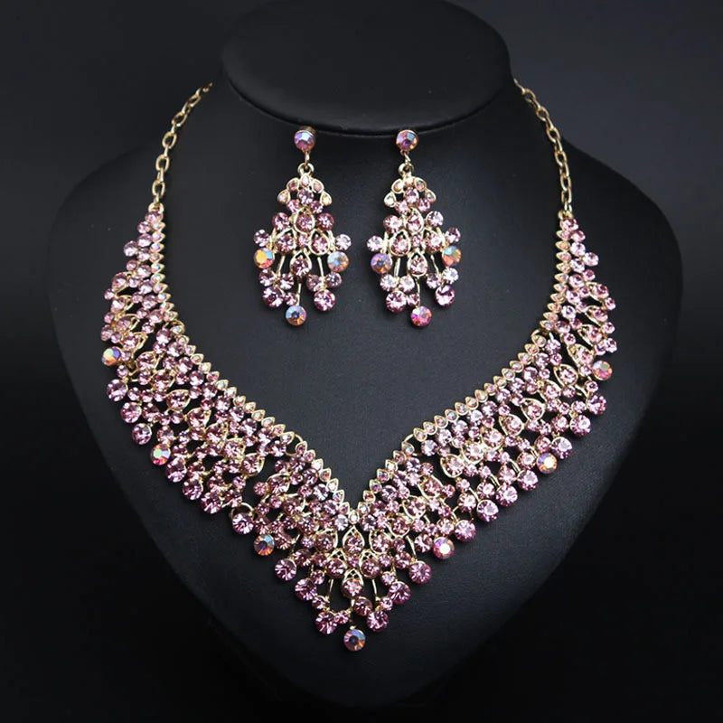 XLNK160 High Quality European Bridal Jewelry Set Wedding Rhinestones Jewelry Set Crystal Necklace and Earrings Set