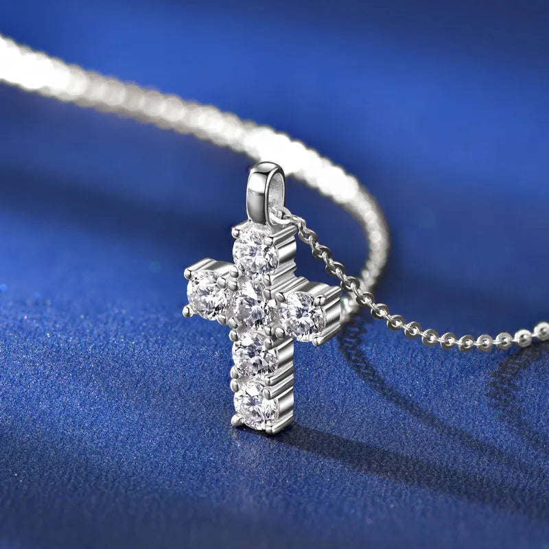 925 Silver Certified 3.5mm Moissanite Women Men Faithful Charm Religion Choker Christian Gifts Cross Pendant Necklace