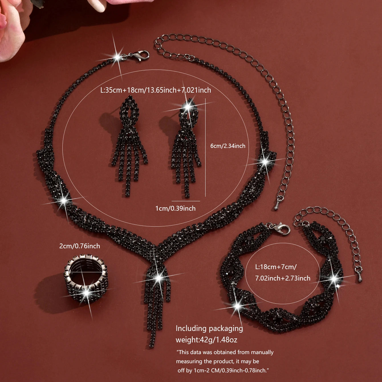 Hot Selling Wedding Accessories Black Necklace and Bracelet Sets Jewellery Rhinestones Bridal Jewelry Set for Wedding Women