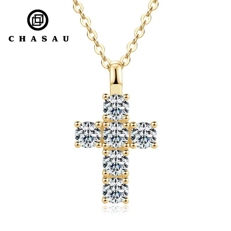 925 Silver Certified 3.5mm Moissanite Women Men Faithful Charm Religion Choker Christian Gifts Cross Pendant Necklace