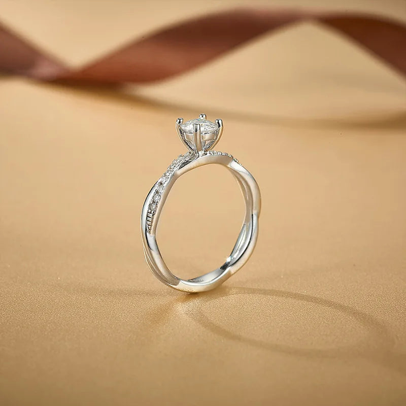 Classic 0.5 Carat Minimalist Moissanite 925 Sterling Silver Four Claw Wedding Ring