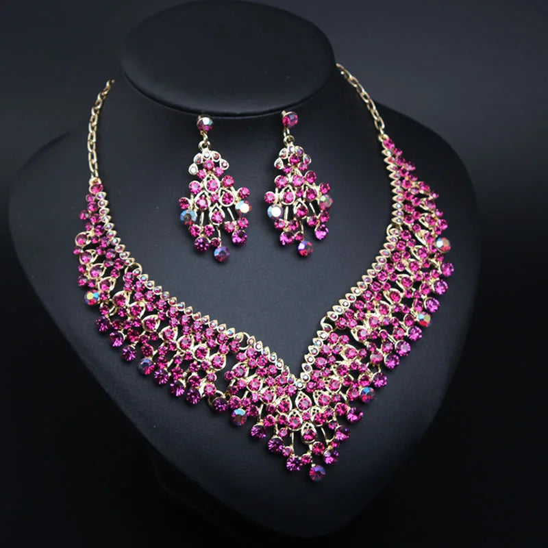 XLNK160 High Quality European Bridal Jewelry Set Wedding Rhinestones Jewelry Set Crystal Necklace and Earrings Set