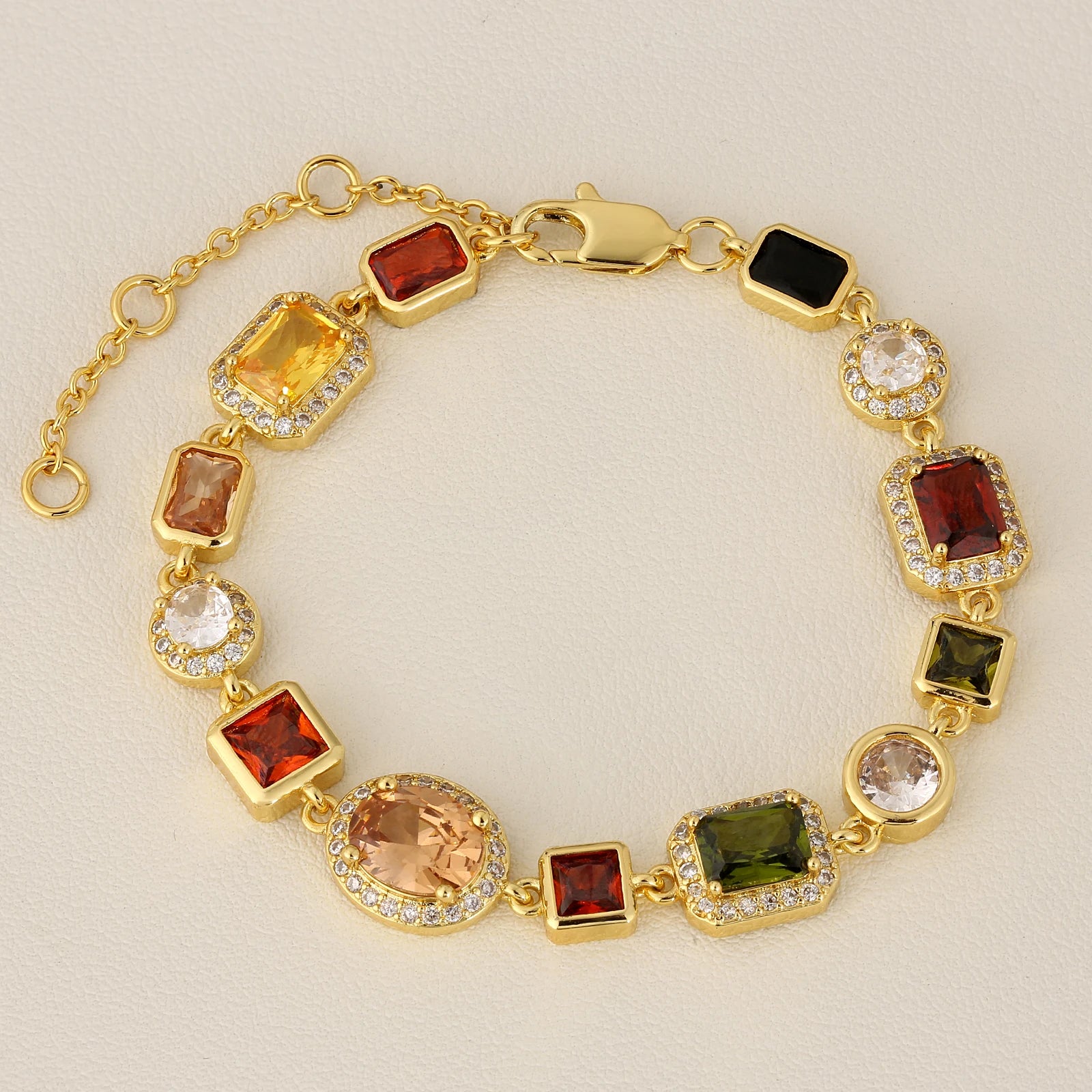 Multi Colored Gem Stone Chain White Gold Plated Vintage Women Choker Jewelry Colorful Rainbow Gemstone Bracelet Necklace Men