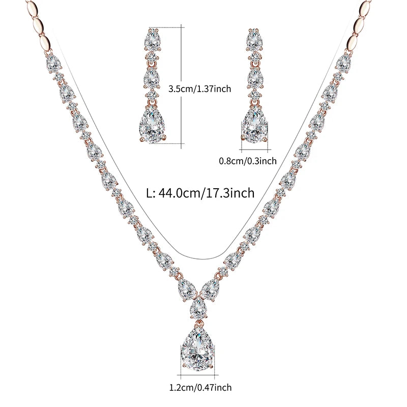 Top Quality 3A Cubic Zirconia Water Drop CZ Necklace and Drop Earring Bridal Wedding Jewelry Sets