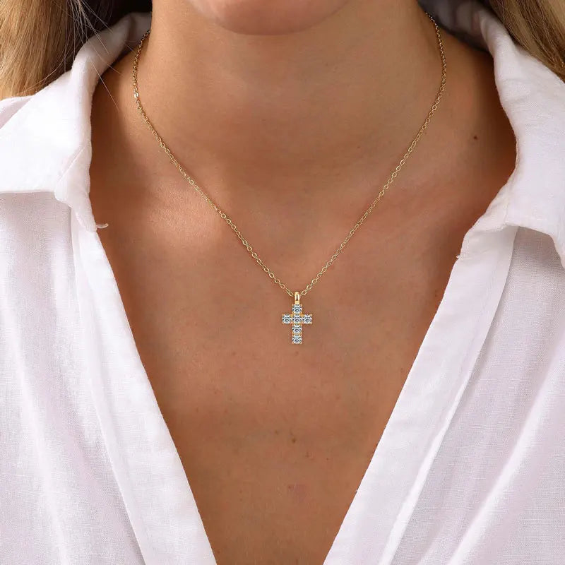 925 Silver Certified 3.5mm Moissanite Women Men Faithful Charm Religion Choker Christian Gifts Cross Pendant Necklace
