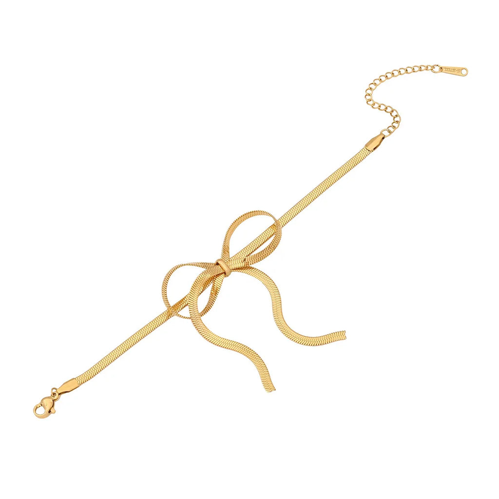 High Quality2024 Hot Snake Chain Bow Tassel Earrings Bow Necklace Elegant Bracelet Jewelry Set Stainless Steel Pvd Gold Necklace